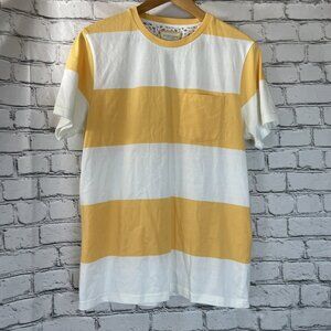 Denim & Flower Ricky Singh Shirt Men's Large Yellow White Striped Short Sleeve